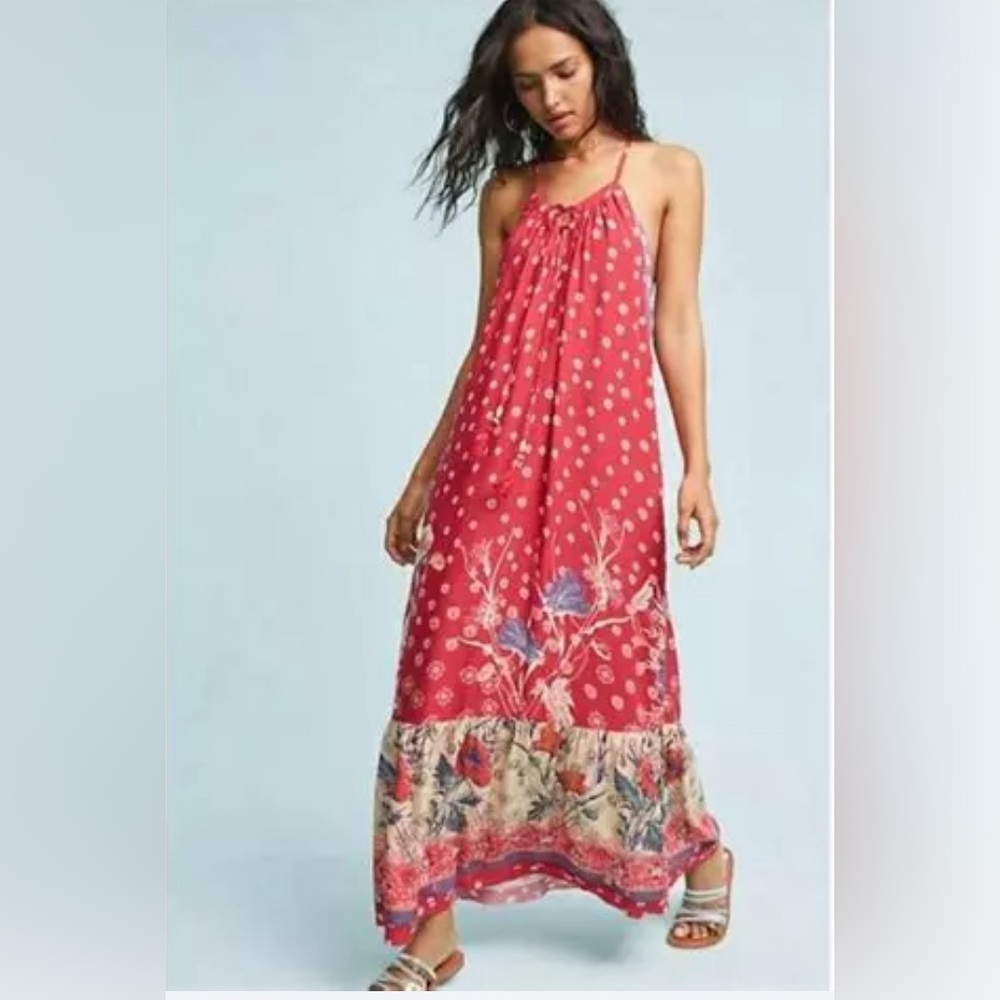 Anthropologie Maeve Red Purple Floral Maxi Dress.  In perfect condition!